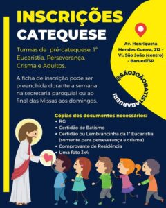 Inscrições abertas para a catequese Paróquia São João Batista